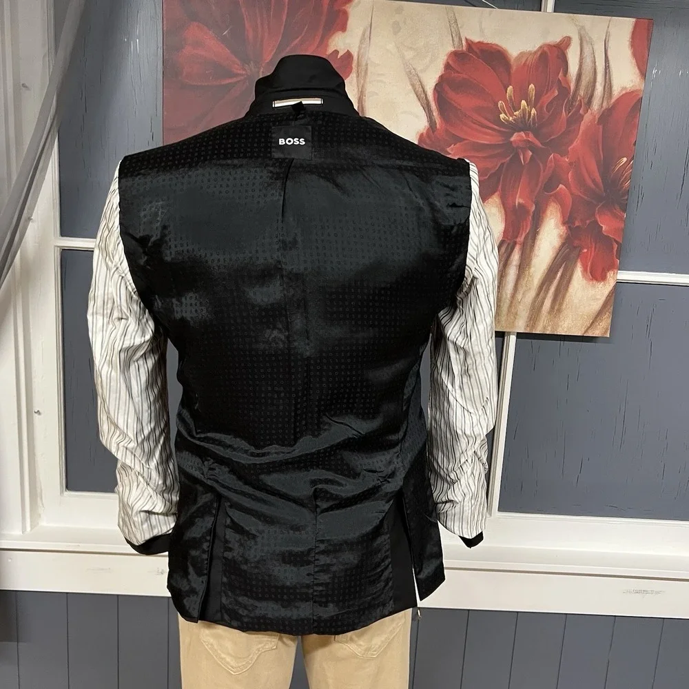 Hugo Boss Blazer Jacket Sport Coat Mens 38R Slim Fit Wool Black